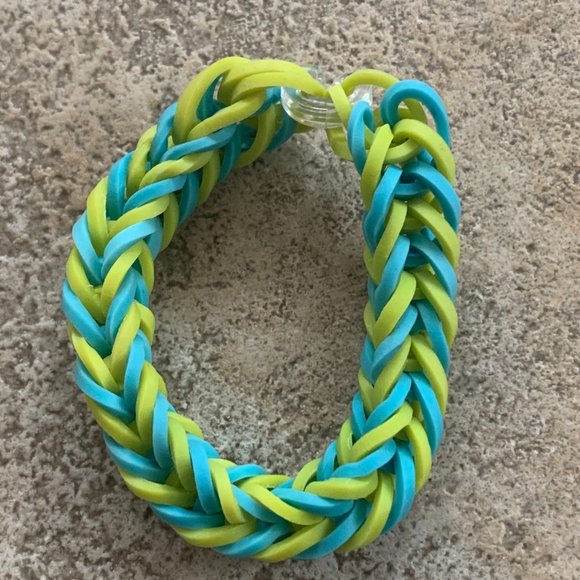 Blue and Yellow Fishtail Rainbow Loom Bracelet - Picture 1 of 2